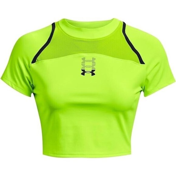 Under Armour 1378616 UA Run Anywhere Crop Tee Lime Surge ( S ) - Picture 1 of 4